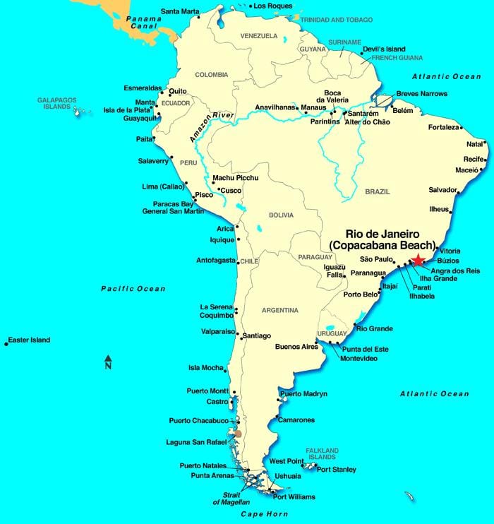 Rio de Janeiro mapa jižní ameriky
