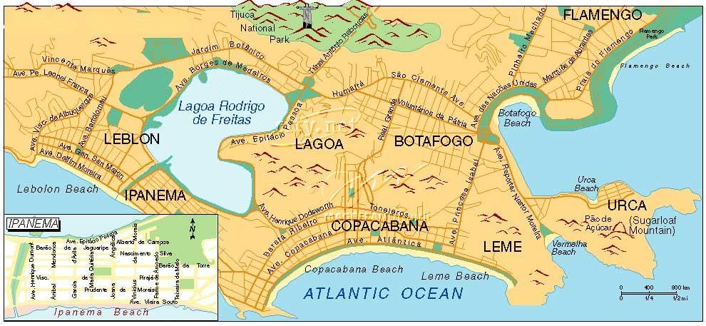 mapa pláží v Rio de Janeiro