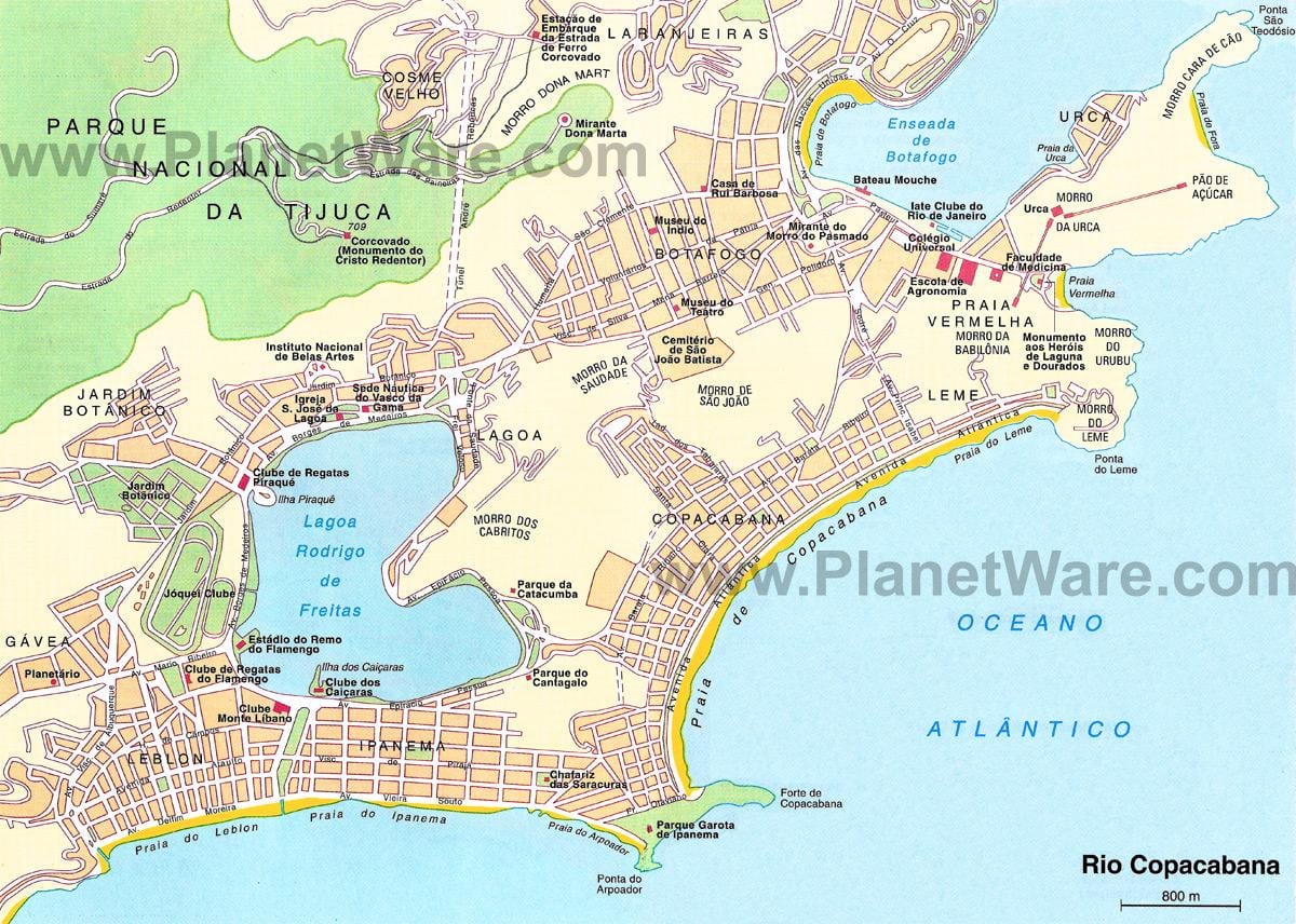 mapa pláží v Rio de Janeiro