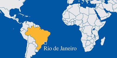 Mapa světa zobrazující Rio de Janeiro