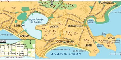 Mapa pláží v Rio de Janeiro